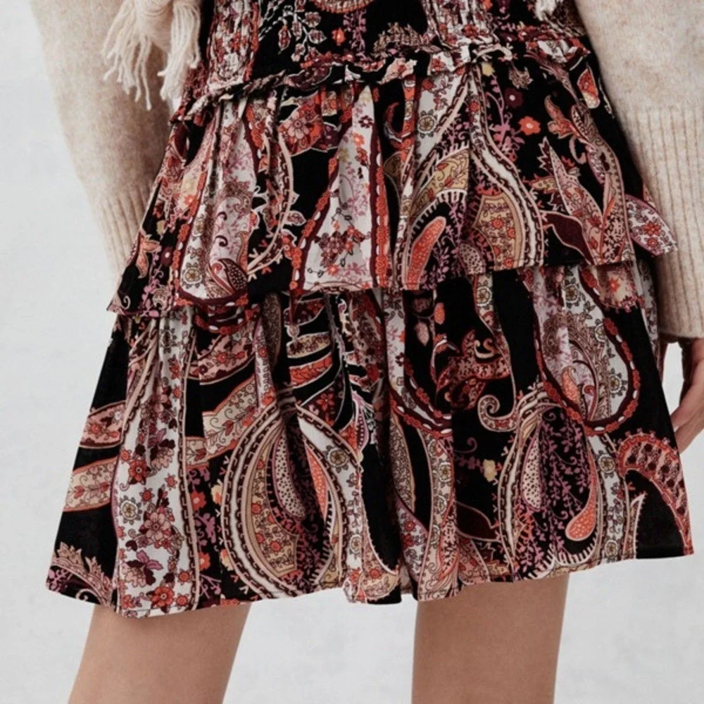 By Anthropologie Myla Tiered Mini Skirt Size XXS Paisley‎ Ruffle A-Line